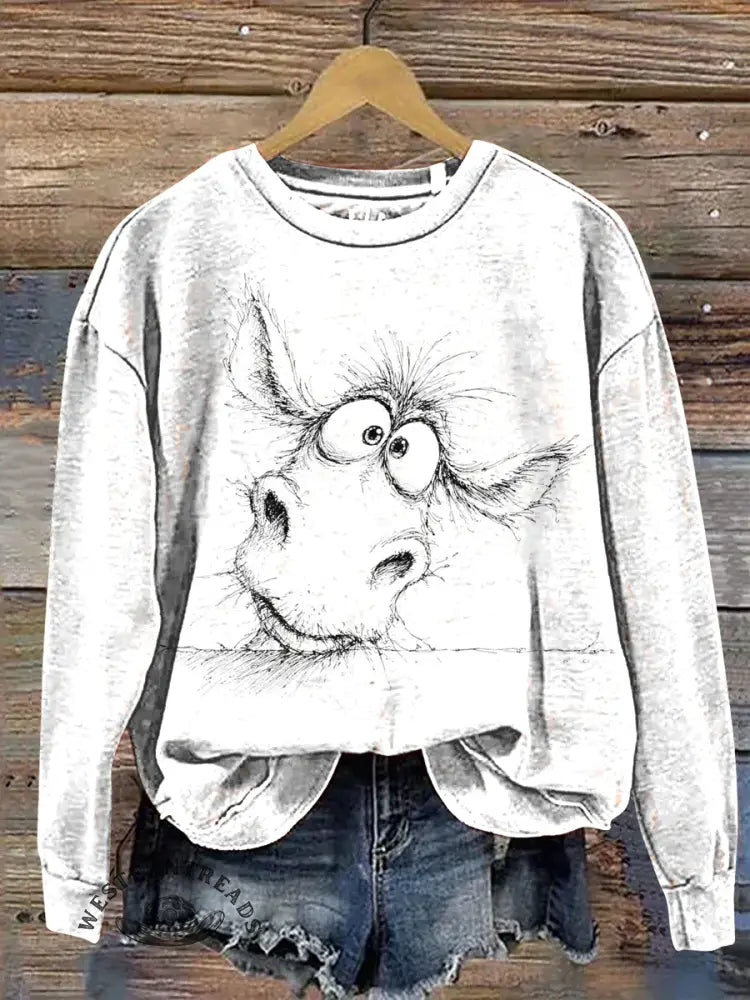 Funny Donkey Print Casual Cotton Sweatshirt
