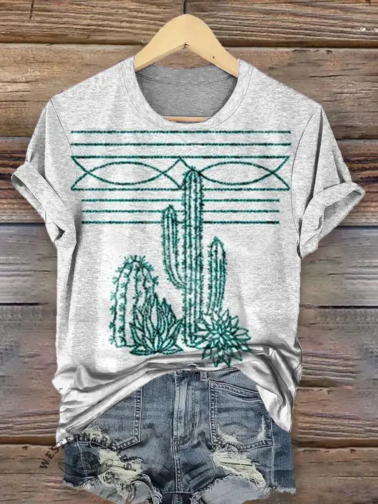 Western Cactus Art Print Classic Short-sleeved T-shirt