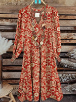 Vintage Contrast Western Style Cotton And Linen Midi Dress