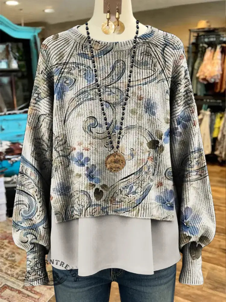 Women's Vintage Paisley Print Casual Knit Sweater