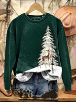 Vintage Christmas Tree Art Print Cotton Sweatshirt