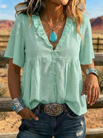 Women's Retro Ruffle Knot Casual Shirt