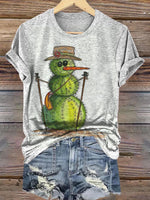 Funny Snowman Cactus Print T-shirt