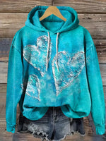 Vintage Heart Art Print Casual Cotton Hooded Sweatshirt