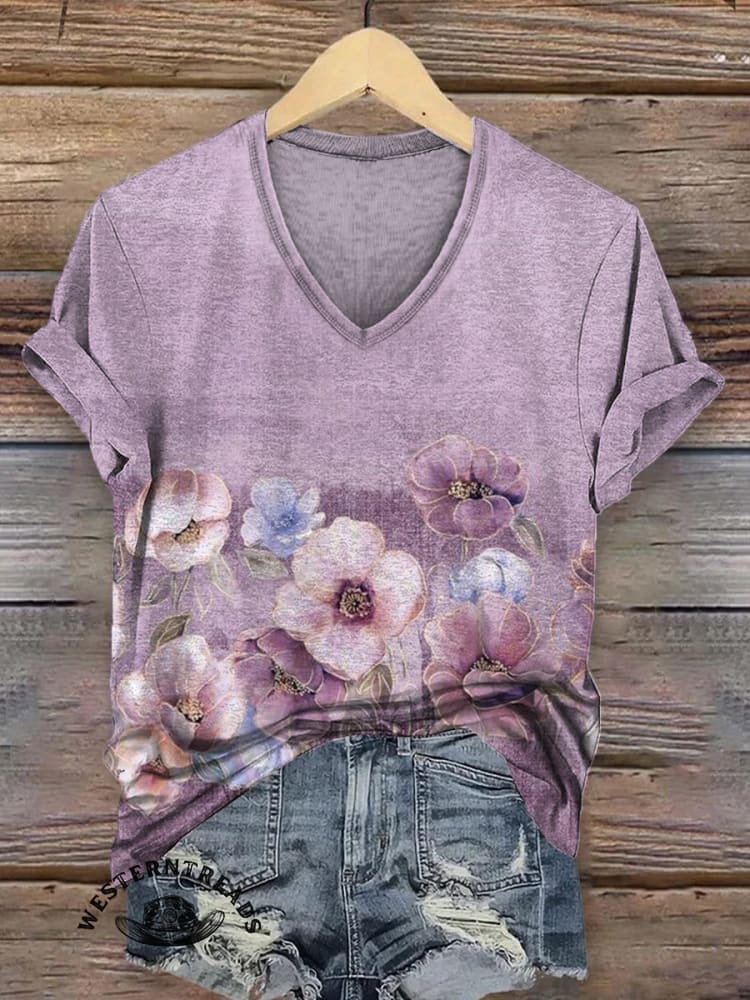 Vintage Flowers Art Print Classic Short-sleeved T-shirt