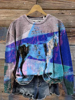 Horse Art Print Casual Cotton Sweatshirt