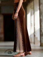 Womens Retro Western Mesh Patchwork Beaded Long Skirt