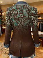 Paisley Print Patchwork Denim Sweater