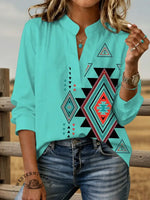 Women's Simple Aztec Casual V-neck Shirts