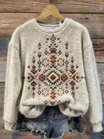 Women's Vintage Aztec Art Print Casual Plush Top
