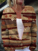 Retro Striped Flowers Print Buttoned Cardigan Sweater