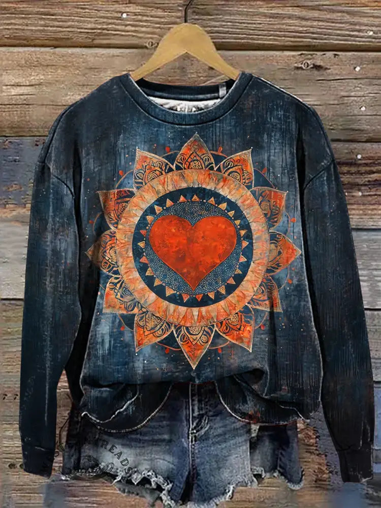 Heart Mandela Art Casual Cotton Sweatshirt
