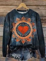 Heart Mandela Art Casual Cotton Sweatshirt