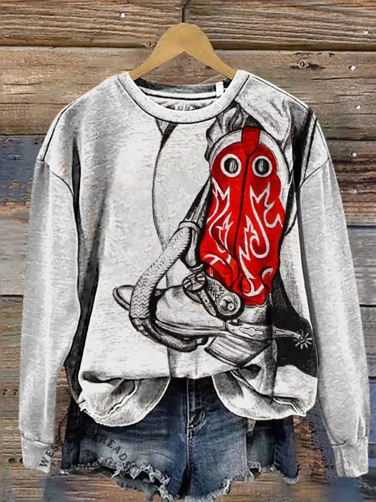 Cowboy Boot Stitching Art Casual Cotton Sweatshirt