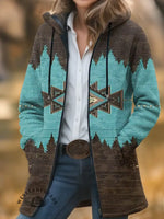 Aztec Print Unisex Plush Thick Long-Sleeved Cardigan Coat