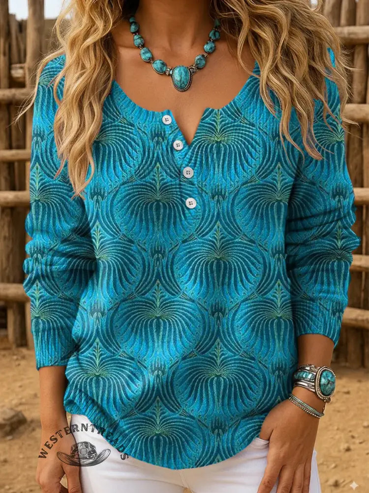 Retro Art Pattern Print Buttoned Cardigan Sweater