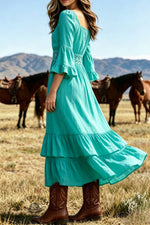 Western Boho Crochet Lace Maxi Dress
