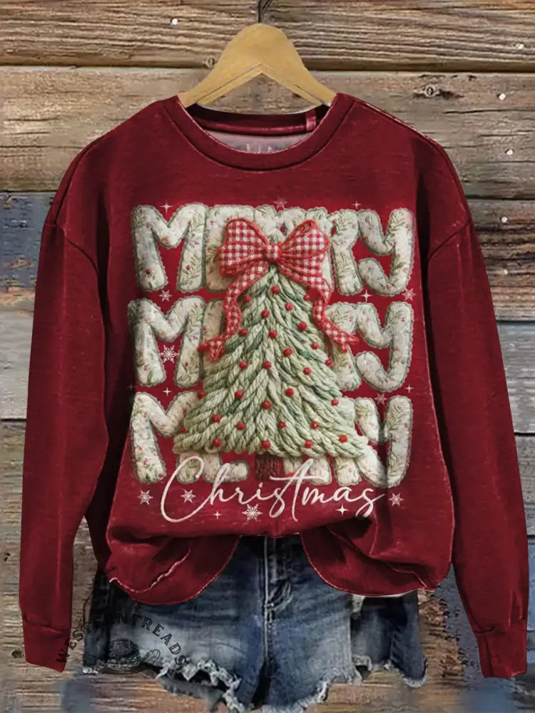 Vintage Christmas Print Casual Sweatshirt