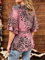Western Wild V-neck Shirt Self-tie Belt