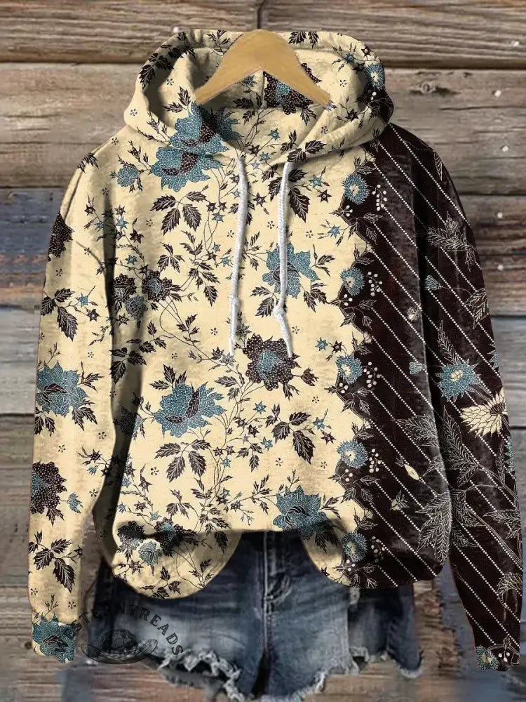 Vintage Art Print Casual Cotton Hooded Sweatshirt