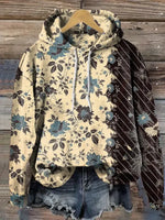 Vintage Art Print Casual Cotton Hooded Sweatshirt