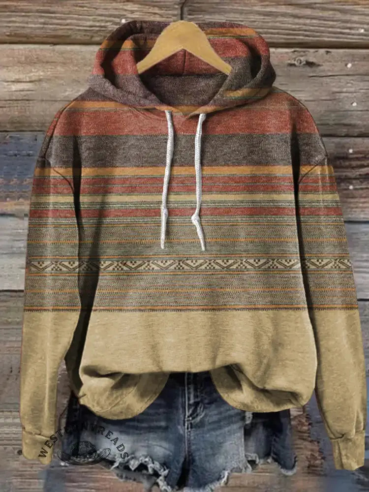 Vintage Art Print Casual Cotton Hooded Sweatshirt