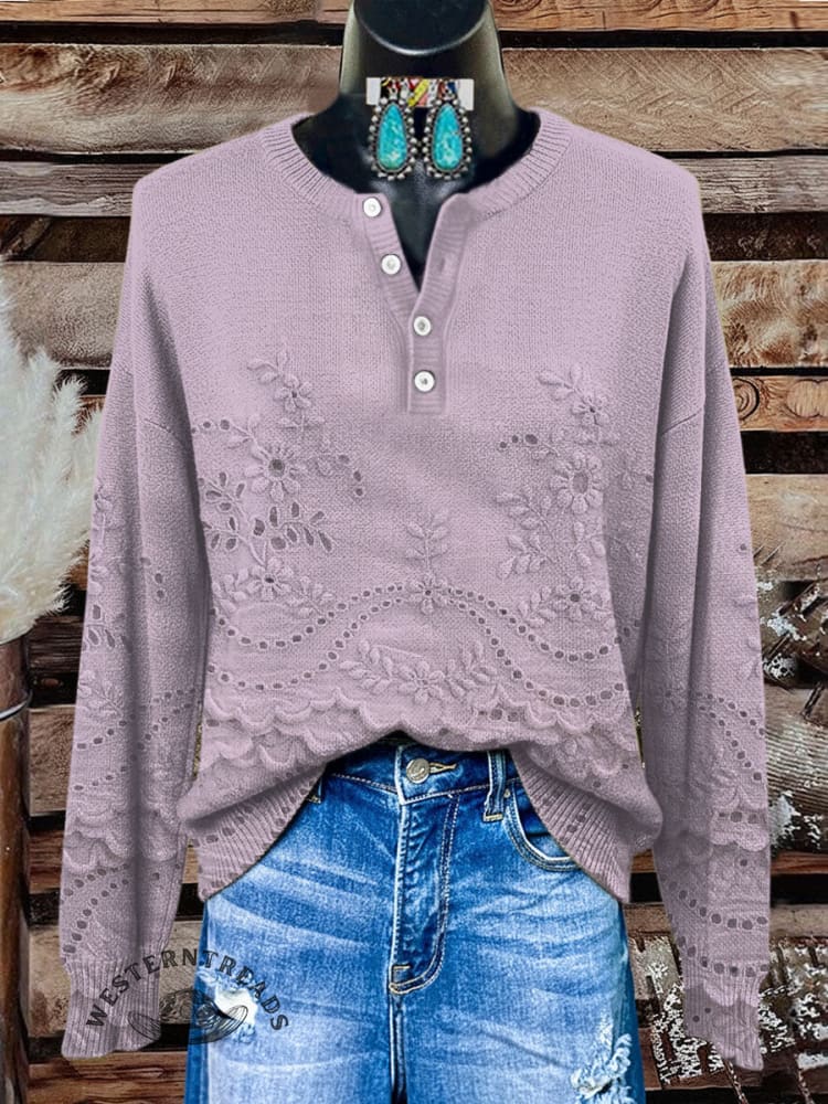 Retro Floral Print Buttoned Cardigan Sweater