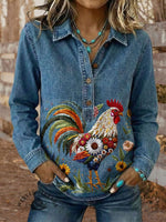 Vintage Chicken Easter Elegant Denim Aztec Art Shirt