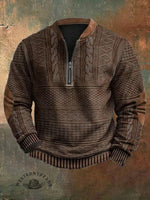 🔥Hot Sale🔥Men's Vintage Knit Print Zip-Up Sweatshirt