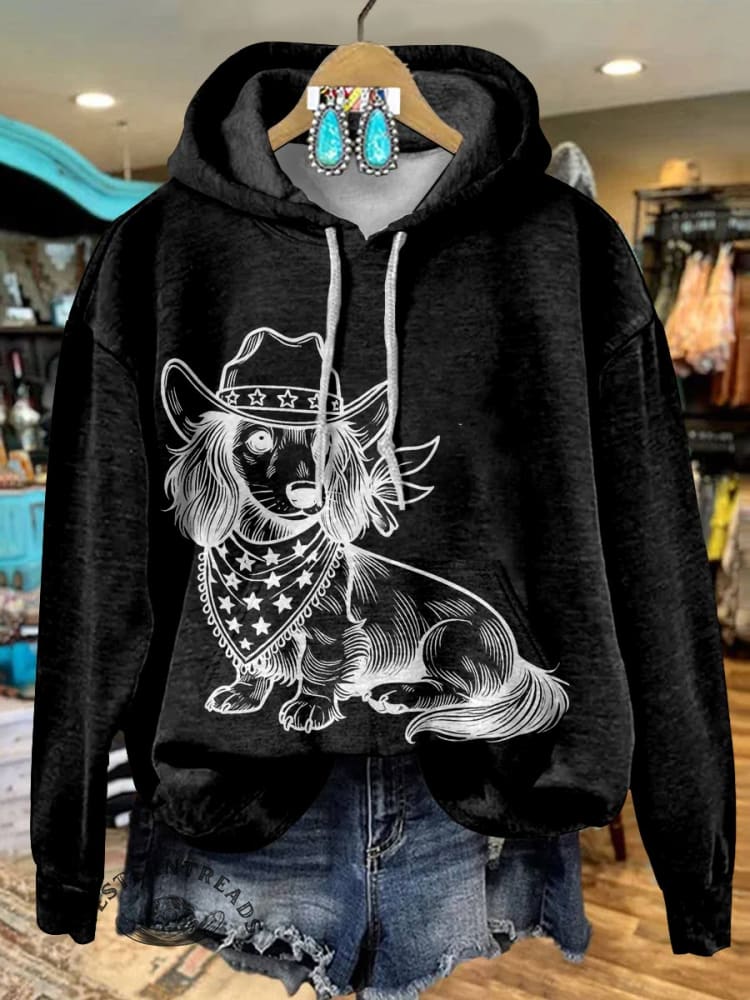 Western Cowboy Dog Cotton Casual Hoodie Sweatshirt