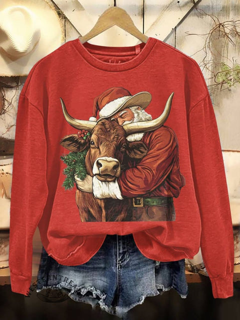 Christmas Print Casual Cotton Sweatshirt