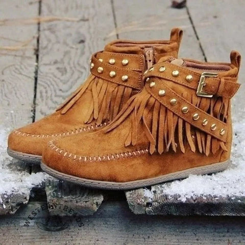 Retro Tassel Buckle Boots Shoes