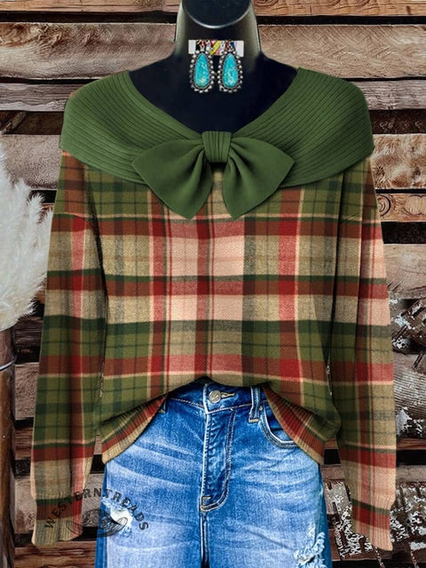 Red and Green Checkered Print Buttoned Cardigan Sweater