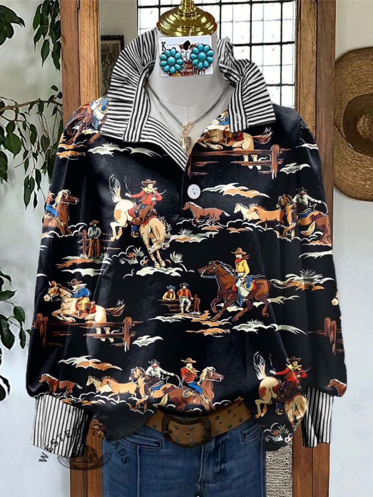 Women's Western Print Casual Long Sleeve Comfortable Top