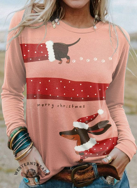 Women's Christmas Print Casual T Shirt