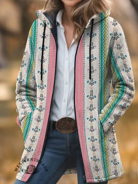 Shape Print Unisex Plush Thick Long-Sleeved Cardigan Coat