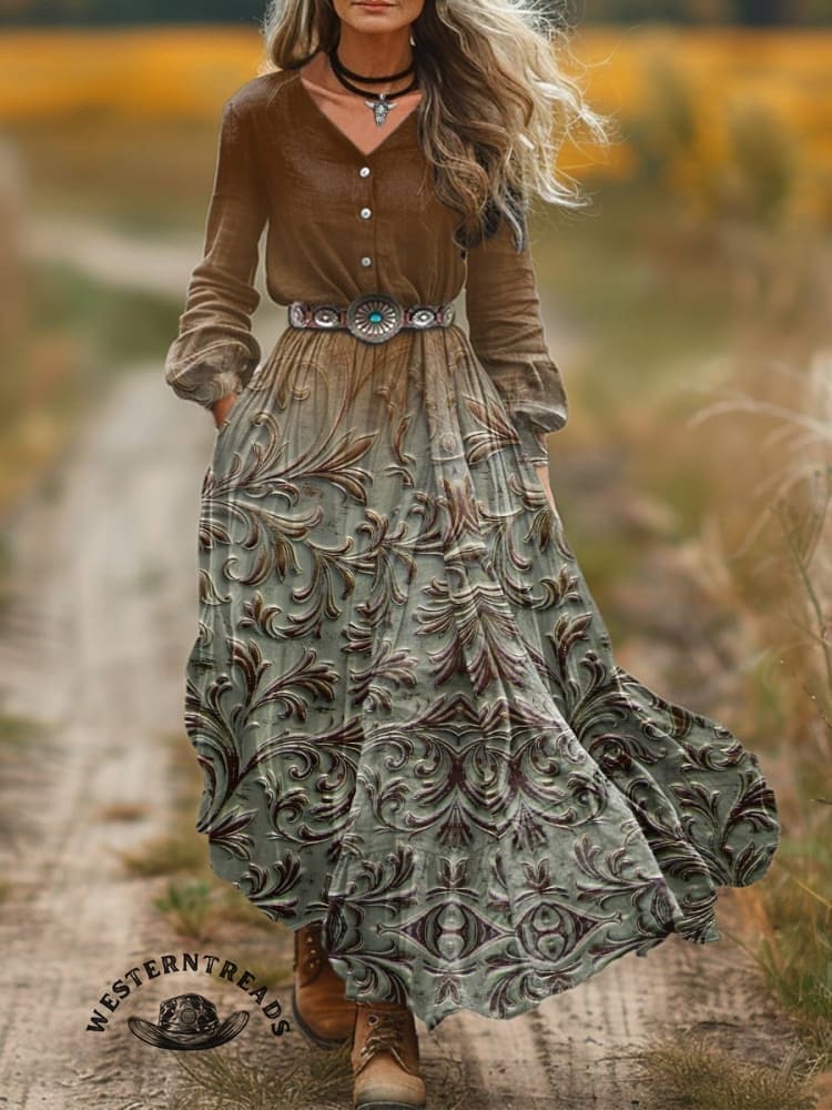 🔥Hot Sale🔥Women's Vintage Print Pocket Cotton Dress