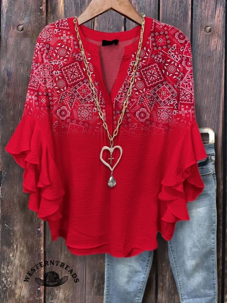 Red Paisley Print T-shirt