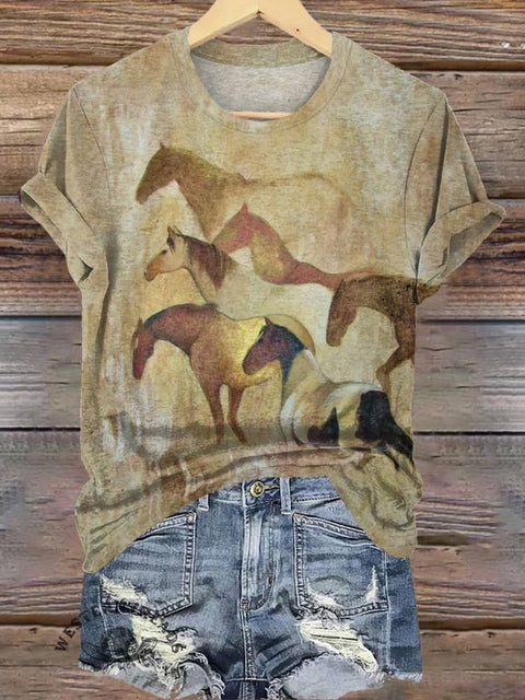 Women's Horse Art V-neck Casual T-Shirt