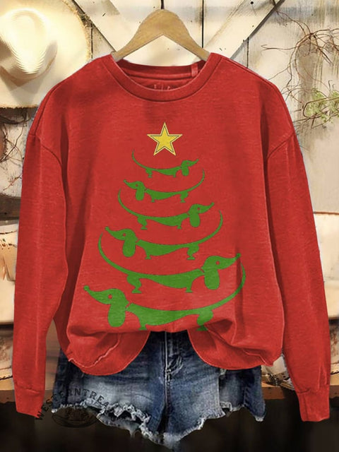 Christmas Trees Print Casual Cotton Sweatshirt