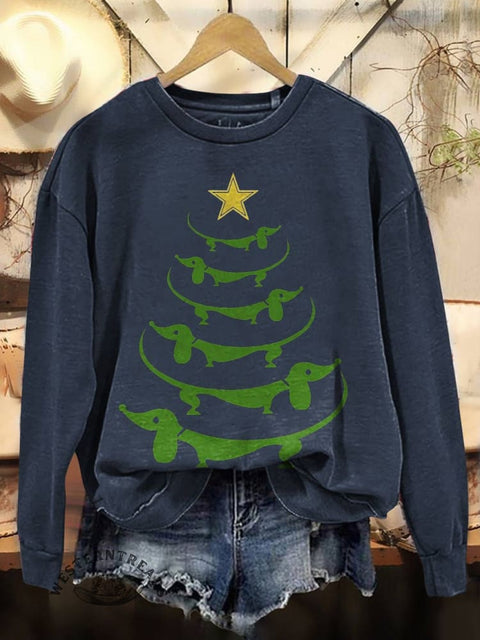 Christmas Trees Print Casual Cotton Sweatshirt