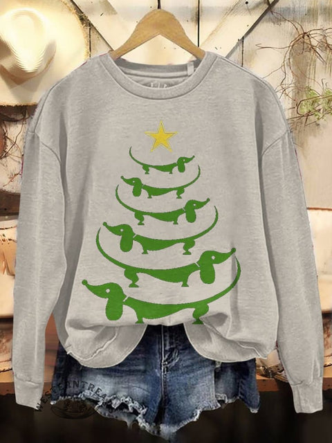 Christmas Trees Print Casual Cotton Sweatshirt