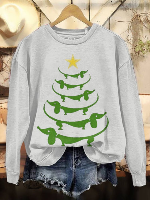 Christmas Trees Print Casual Cotton Sweatshirt