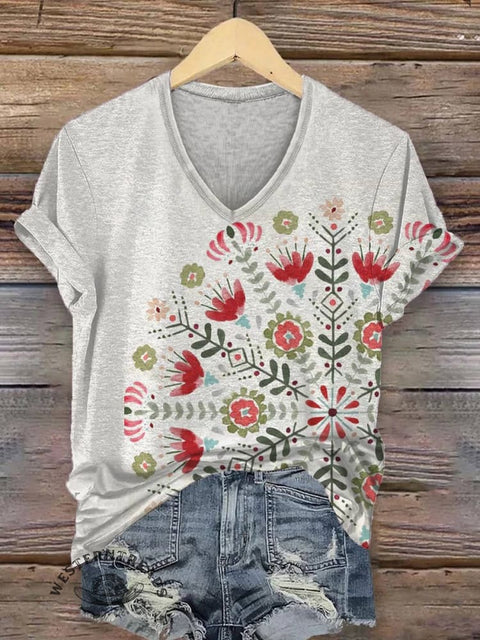 Women's Snowflake V-neck Casual T-Shirt