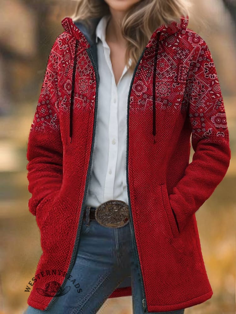 Paisley Print Unisex Plush Thick Long-Sleeved Sweater Cardigan Coat