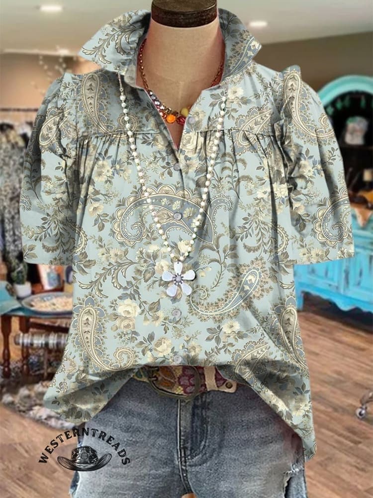 Women's Paisley Print Casual Long Sleeve Comfortable Cotton Shirt