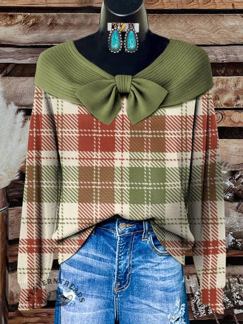 Red and Green Checkered Print Buttoned Cardigan Sweater