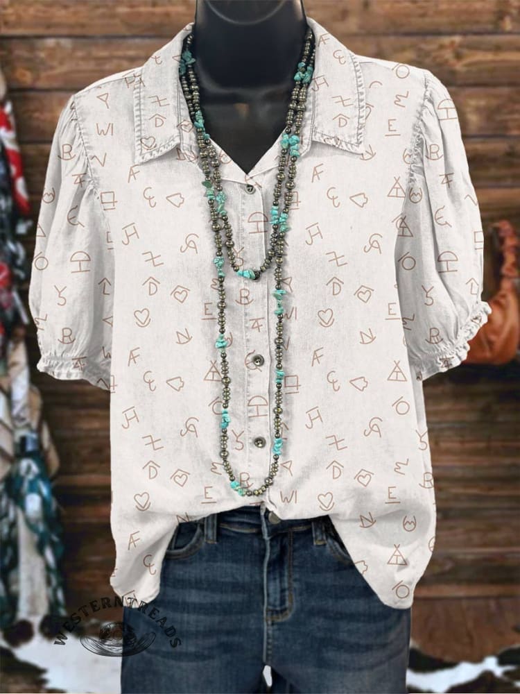 Women's Cattle Brands Print Casual Cotton Shirt