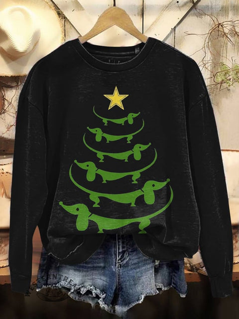 Christmas Trees Print Casual Cotton Sweatshirt