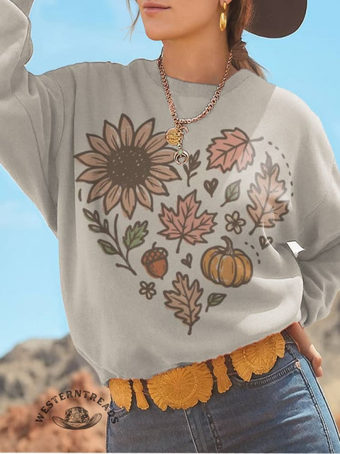 Fall Art Print Casual Cotton Sweatshirt